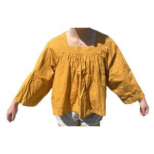 MADEWELL - Mustard Yellow Square Neck Peasant Top - Size L